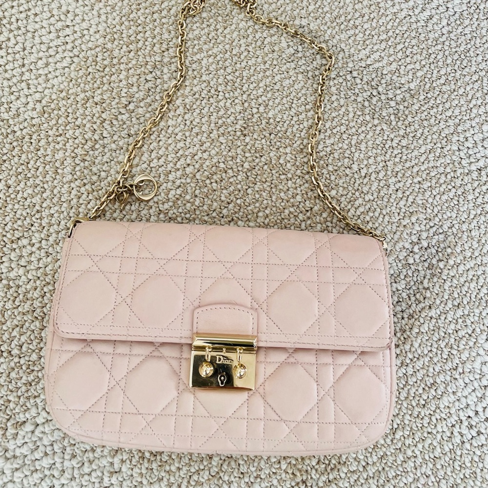 Dior Quilted Lambskin Lock Flap - Cream